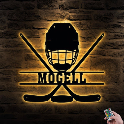 Personalized Hockey Metal Sign with LED Light - Custom Wall Art for Hockey Room, Game Room, or Man Cave, Gift for Hockey Lover