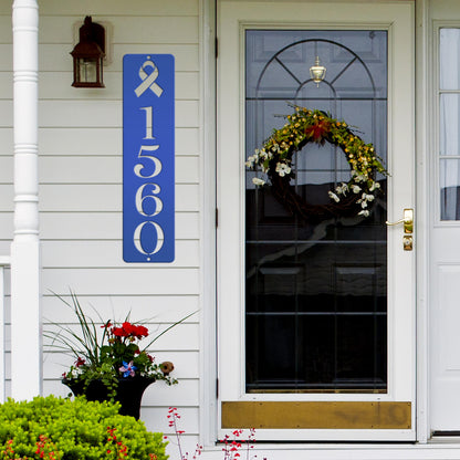 Cancer Ribbon Address Sign, Metal House Numbers, Vertical Street Plaque, Powdered Outdoor House Marker