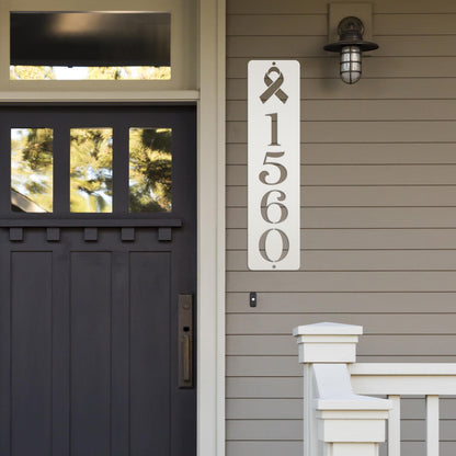 Cancer Ribbon Address Sign, Metal House Numbers, Vertical Street Plaque, Powdered Outdoor House Marker