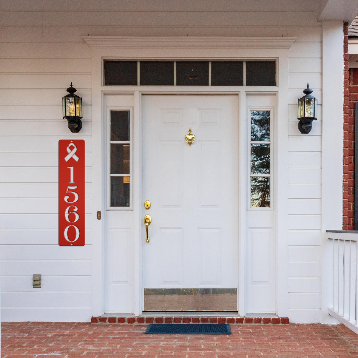 Cancer Ribbon Address Sign, Metal House Numbers, Vertical Street Plaque, Powdered Outdoor House Marker