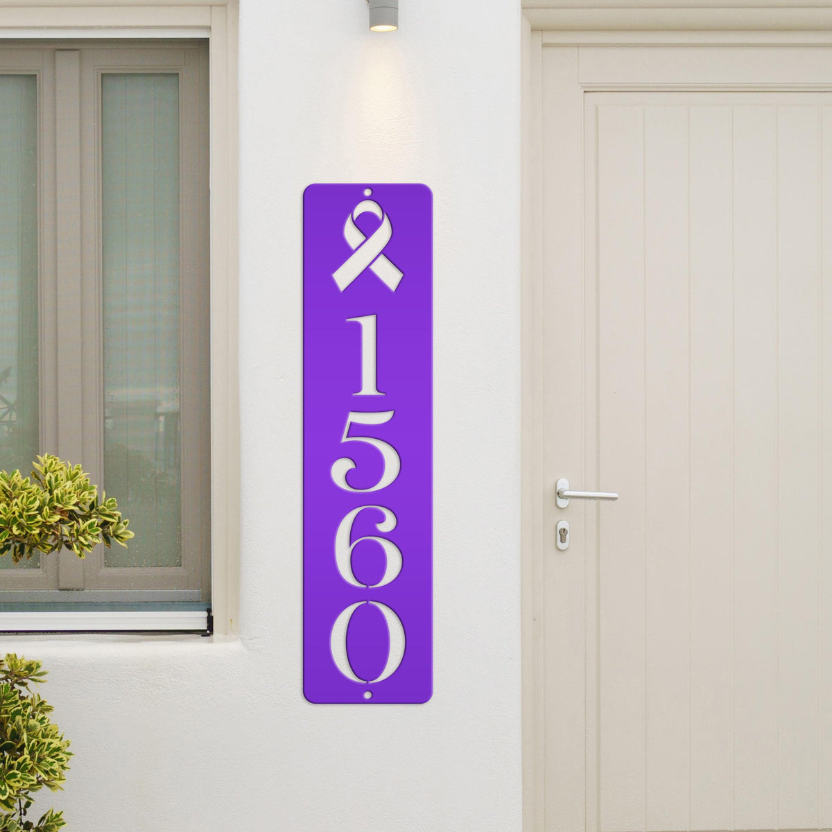 Cancer Ribbon Address Sign, Metal House Numbers, Vertical Street Plaque, Powdered Outdoor House Marker