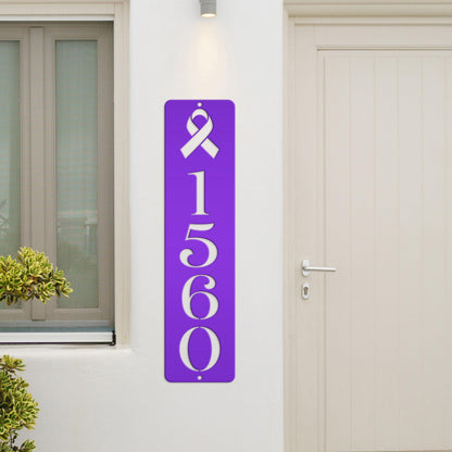 Cancer Ribbon Address Sign, Metal House Numbers, Vertical Street Plaque, Powdered Outdoor House Marker