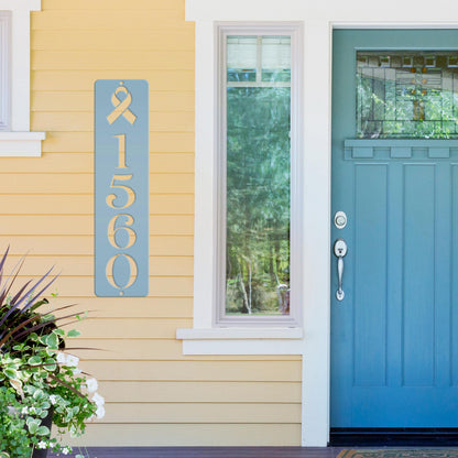 Cancer Ribbon Address Sign, Metal House Numbers, Vertical Street Plaque, Powdered Outdoor House Marker