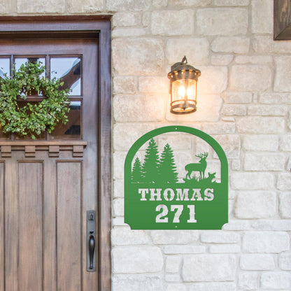 Deer Scene Address Sign, Last name Address Sign, Forest Scene Address Sign