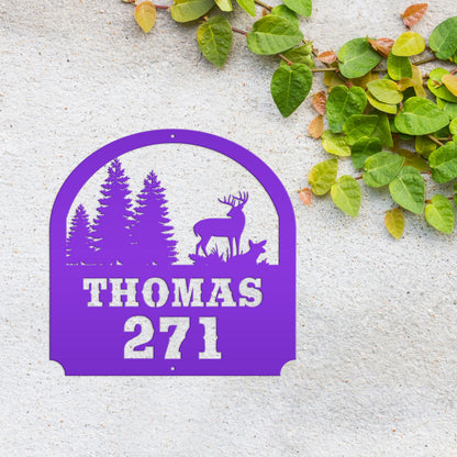 Deer Scene Address Sign, Last name Address Sign, Forest Scene Address Sign