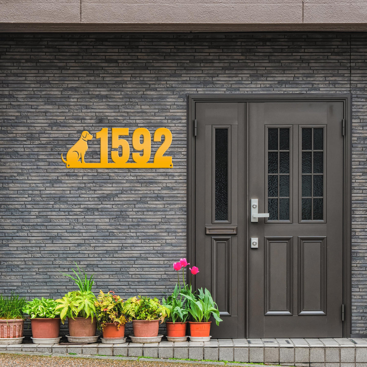 Custom Dog Silhouette Metal Address Plaque - Outdoor House Numbers - Puppy Personalized Sign - Housewarming Gift - Unique Front Porch Decor