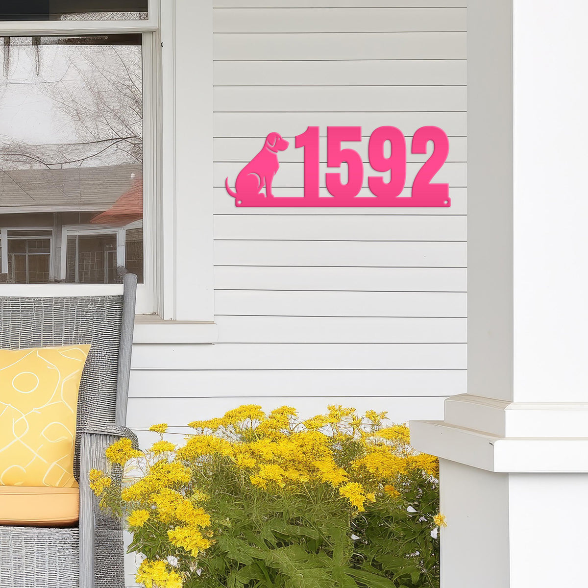 Custom Dog Silhouette Metal Address Plaque - Outdoor House Numbers - Puppy Personalized Sign - Housewarming Gift - Unique Front Porch Decor