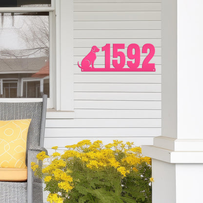 Custom Dog Silhouette Metal Address Plaque - Outdoor House Numbers - Puppy Personalized Sign - Housewarming Gift - Unique Front Porch Decor