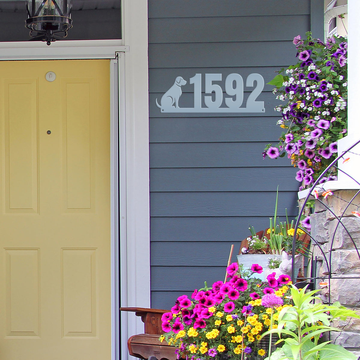 Custom Dog Silhouette Metal Address Plaque - Outdoor House Numbers - Puppy Personalized Sign - Housewarming Gift - Unique Front Porch Decor