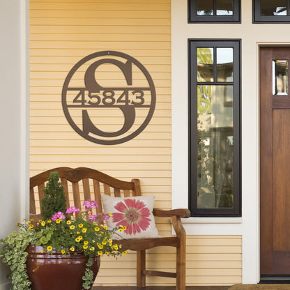 Custom Round Monogram Housee Number Metal Sign