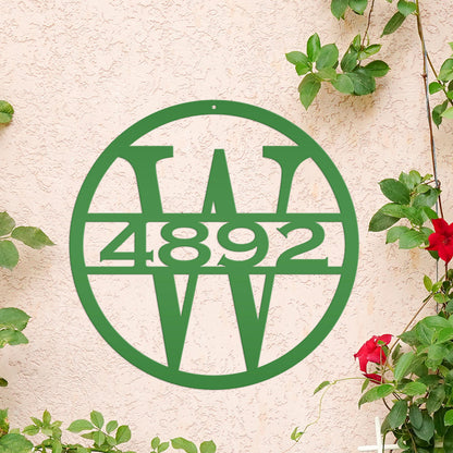 Custom Round Monogram Housee Number Metal Sign