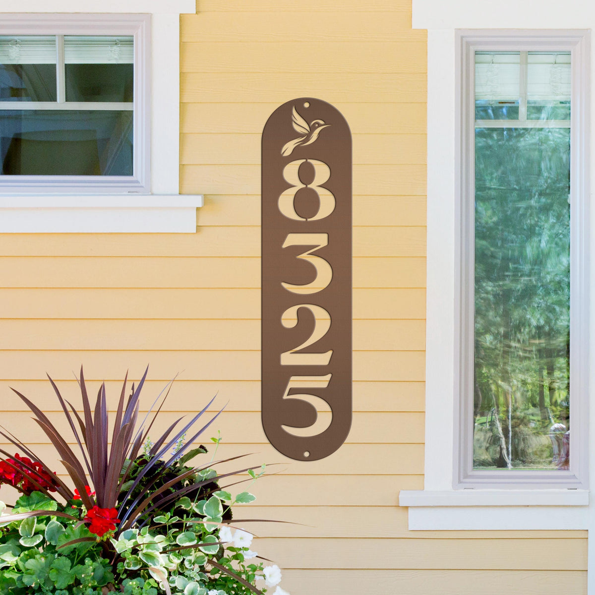 Address Sign, Metal Hummingbird House Number Display, Home Street Number Plaque, Gift for The Bird Watcher, Outdoor Mailbox Post Marker