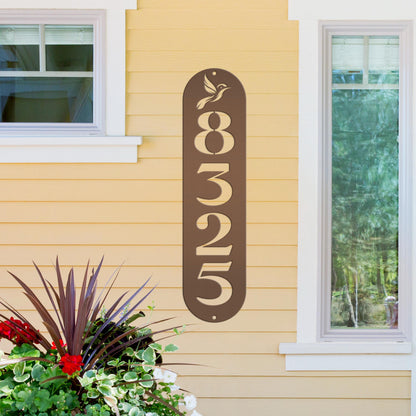 Address Sign, Metal Hummingbird House Number Display, Home Street Number Plaque, Gift for The Bird Watcher, Outdoor Mailbox Post Marker