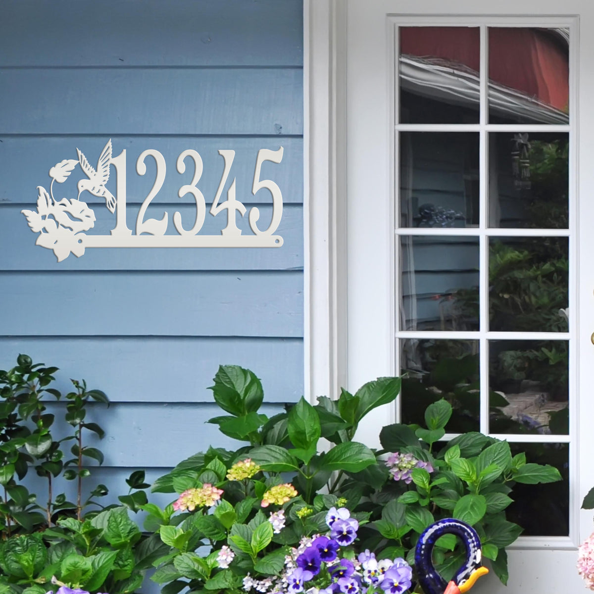 Metal Address Sign, Hummingbird Front Porch House Numbers, Outdoor Decorative Home Decor for the Bird Lover, Custom Mailbox Post Signage