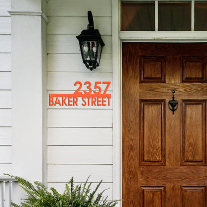 Metal Address Sign, Custom House Numbers, Front Porch Street Name Plaque, Modern Exterior Mailbox Marker, Home Decor, Art Deco Style Outdoor