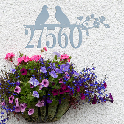 Metal House Number Sign, Custom Birds on a Branch Address Plaque, Outdoor Mailbox Digits, Decorative Driveway Marker, Porch Street Sign