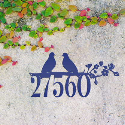 Metal House Number Sign, Custom Birds on a Branch Address Plaque, Outdoor Mailbox Digits, Decorative Driveway Marker, Porch Street Sign