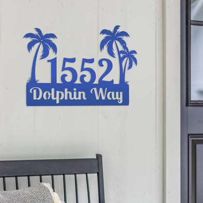 Custom Palm Trees Address Sign with Street Address