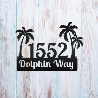 Custom Palm Trees Address Sign with Street Address