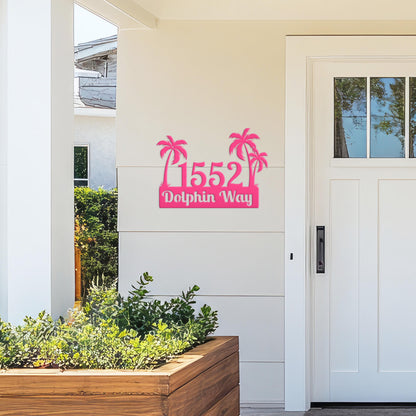 Custom Palm Trees Address Sign with Street Address