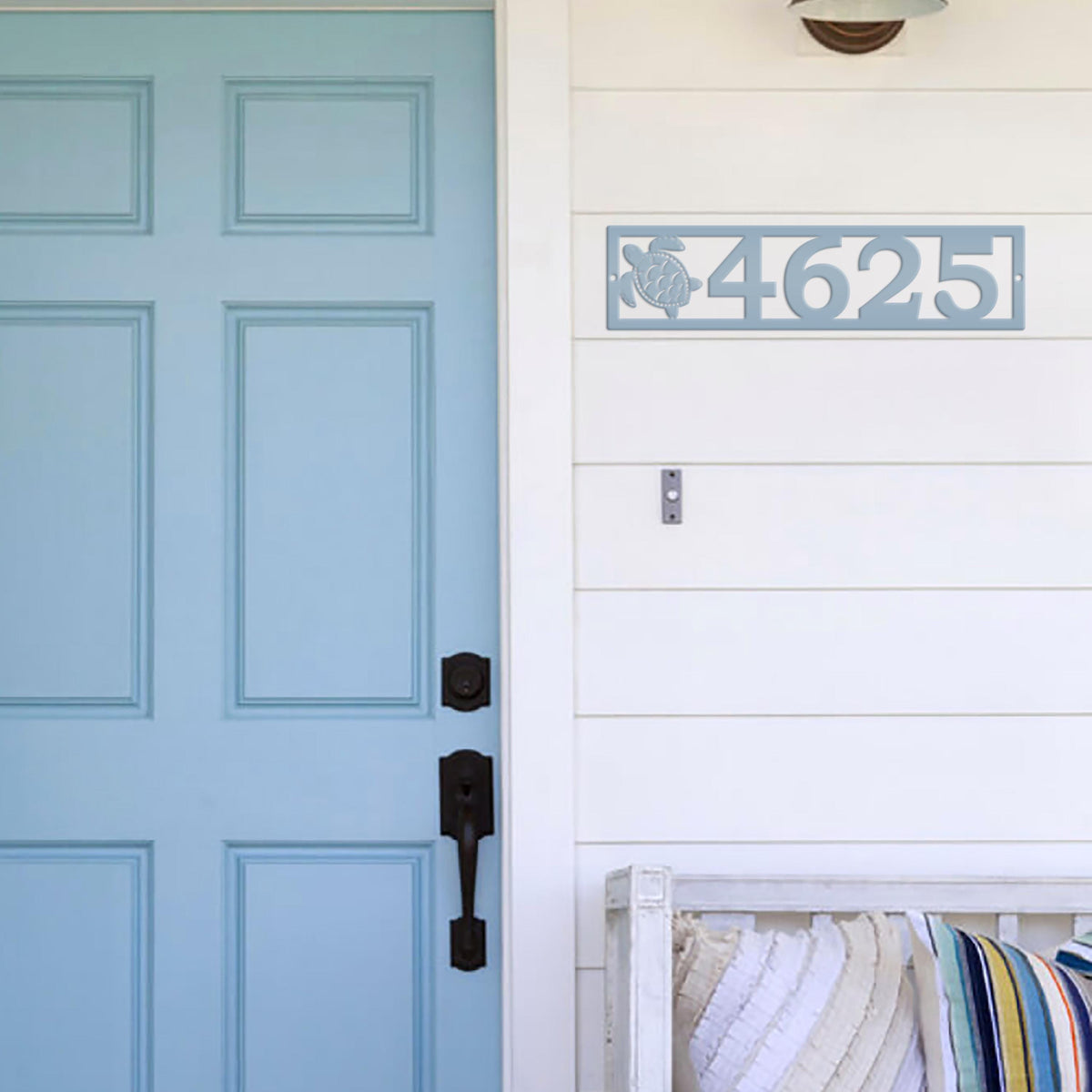 Coastal Sea Turtle House Numbers Plaque - Tropical Decor Metal Sign - Beach Turtles Address Signs - Front Porch Decor - Horizontal Digits