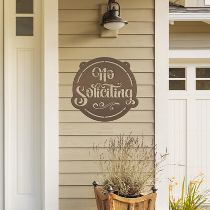 No Soliciting Metal Sign - Unique Front Door Decor - Outdoor Welcome Wall Hanging - Entryway Decoration - Housewarming Gift - Laser Cut Sign