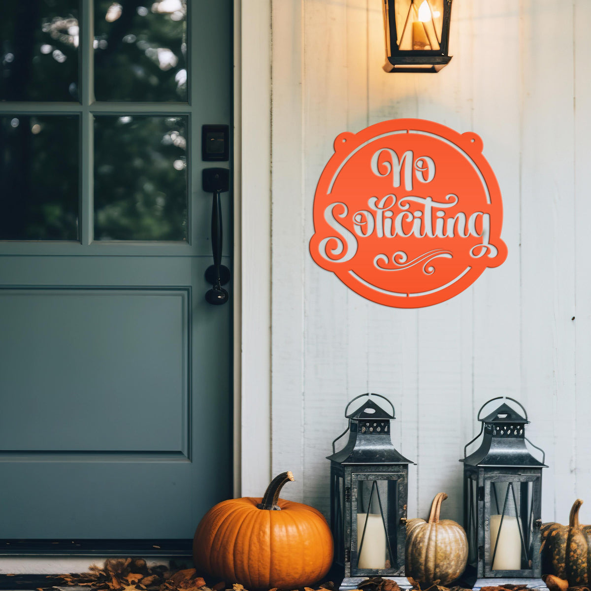 No Soliciting Metal Sign - Unique Front Door Decor - Outdoor Welcome Wall Hanging - Entryway Decoration - Housewarming Gift - Laser Cut Sign