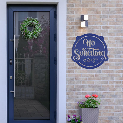 No Soliciting Metal Sign - Unique Front Door Decor - Outdoor Welcome Wall Hanging - Entryway Decoration - Housewarming Gift - Laser Cut Sign