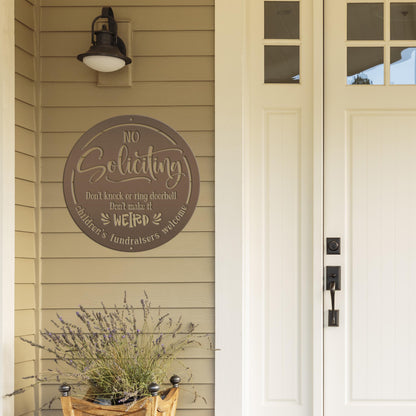 Funny No Soliciting Sign - Cute Outdoor Metal Plaque - Children's Fundraisers Welcome - Novelty Entryway Decor - Unique Housewarming Gifts