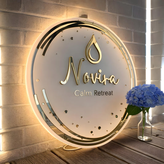 Business logo Signs, Personalised LED Sign, Round Acrylic Backlit Sign, Light up 3D Signage, Neon Acrylic Sign, Illuminated Sign