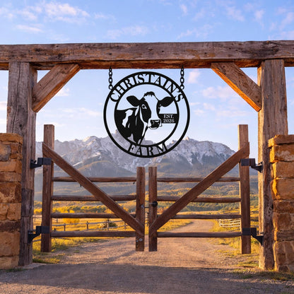 Personalized Dairy Cow Farm Metal Sign, Custom Ranch Name Wall Decor, Rustic Barn Farmhouse Gift
