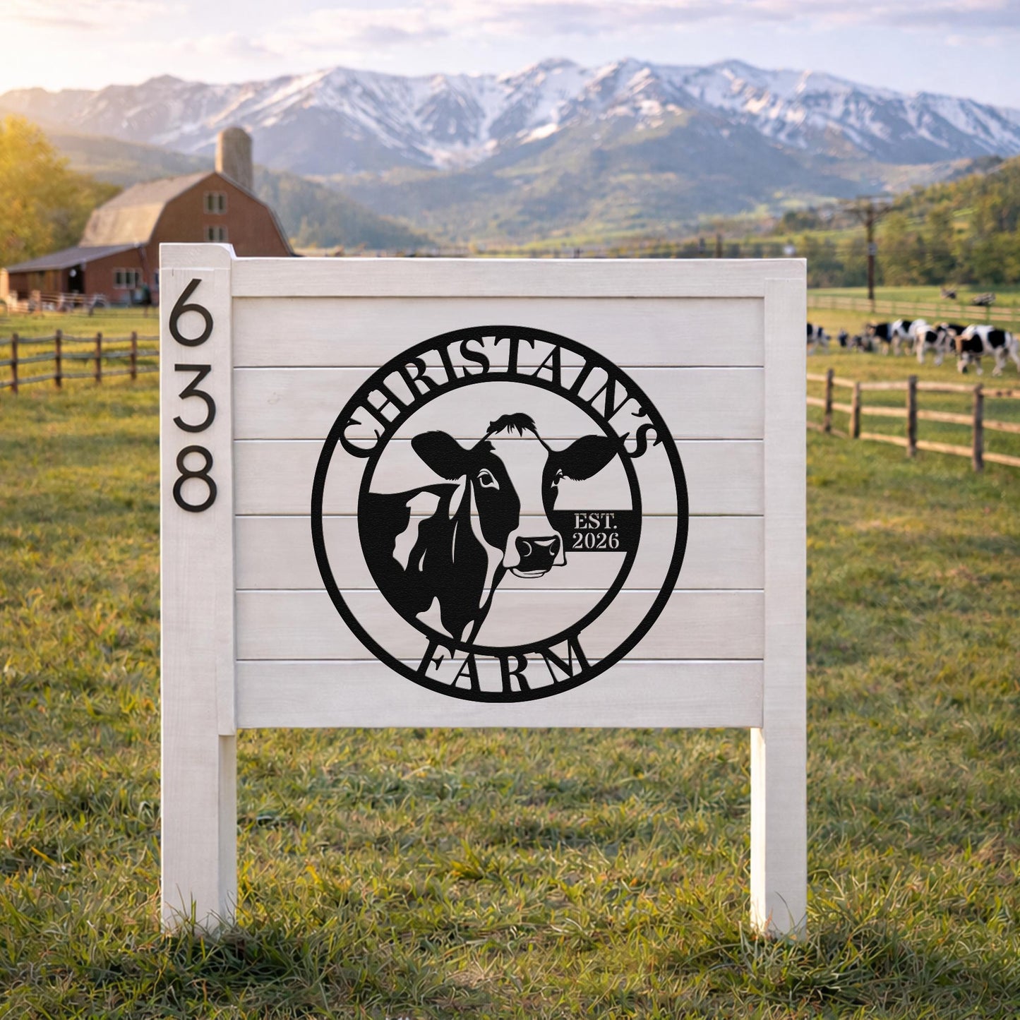 Personalized Dairy Cow Farm Metal Sign, Custom Ranch Name Wall Decor, Rustic Barn Farmhouse Gift