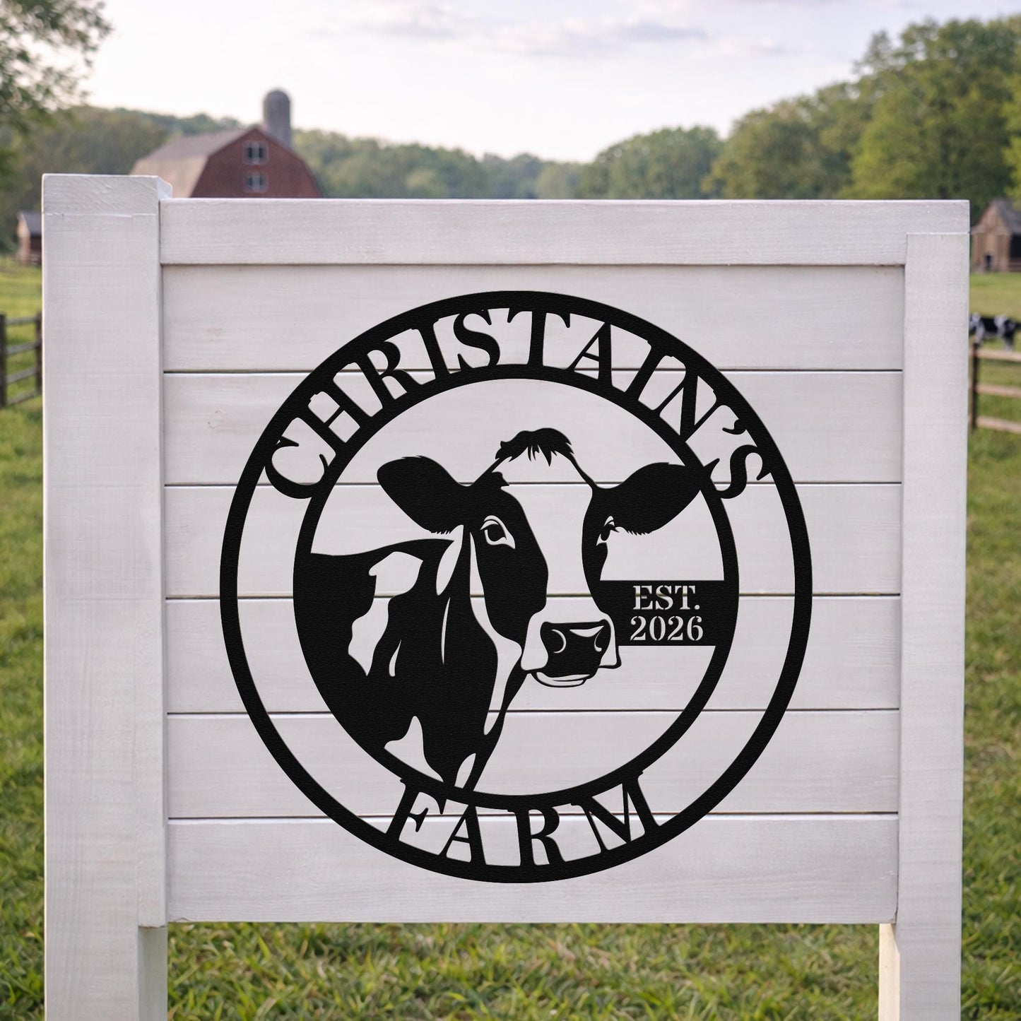 Personalized Dairy Cow Farm Metal Sign, Custom Ranch Name Wall Decor, Rustic Barn Farmhouse Gift