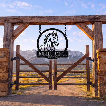 Personalized Horse Ranch Metal Sign, Custom Farm Name Wall Art, Rustic Western Barn Decor, Equestrian Lover Gift Sign