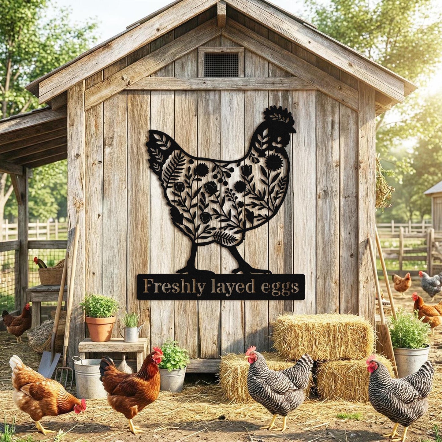 Personalized Chicken Coop Metal Sign, Custom Hen & Egg Farm Sign, Poultry Farmhouse Wall Decor, Rustic Chicken Yard Art Gift