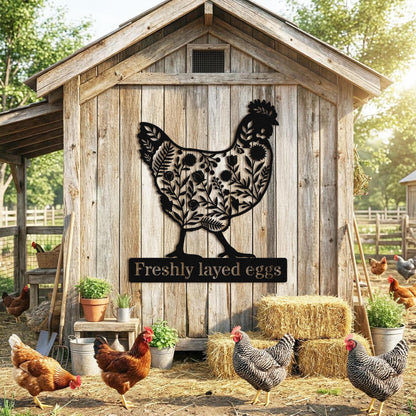 Personalized Chicken Coop Metal Sign, Custom Hen & Egg Farm Sign, Poultry Farmhouse Wall Decor, Rustic Chicken Yard Art Gift