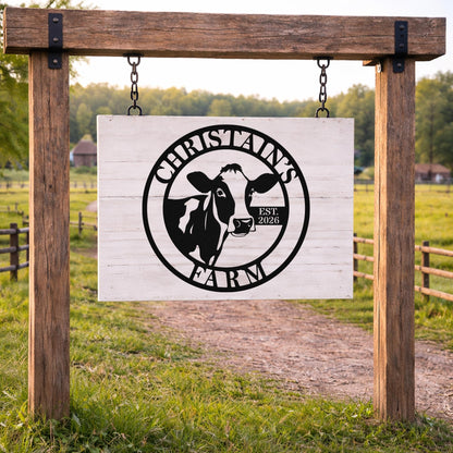 Personalized Dairy Cow Farm Metal Sign, Custom Ranch Name Wall Decor, Rustic Barn Farmhouse Gift
