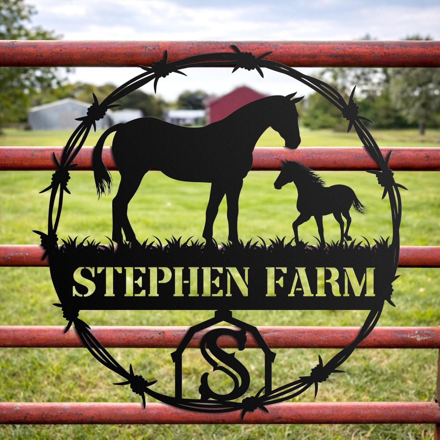 Personalized Horse Ranch Metal Sign, Custom Farm Name Wall Decor, Rustic Western Barn Equestrian Gift