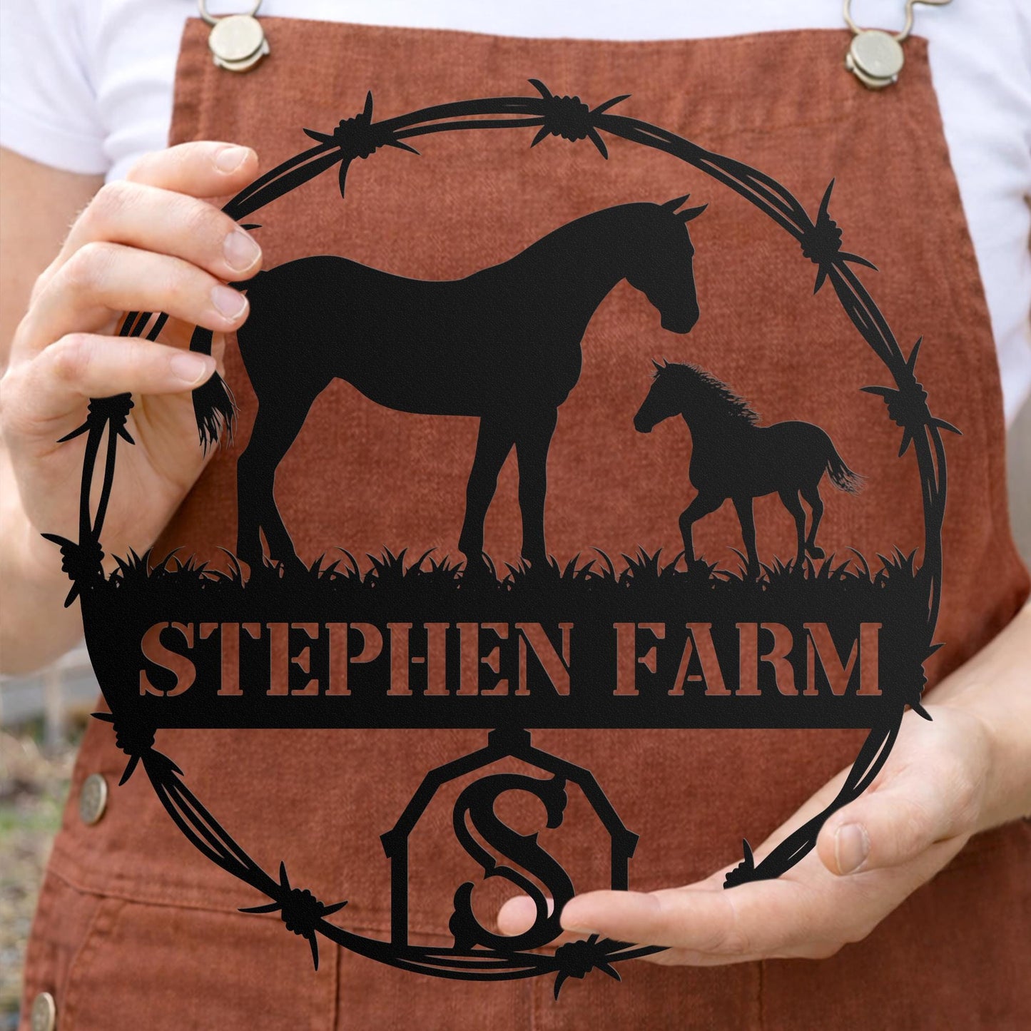 Personalized Horse Ranch Metal Sign, Custom Farm Name Wall Decor, Rustic Western Barn Equestrian Gift