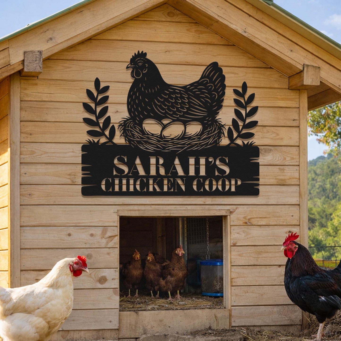 Custom Chicken Farm Metal Sign, Personalized Hen House Coop Wall Art, Rustic Farmhouse Backyard Barn Decor Gift