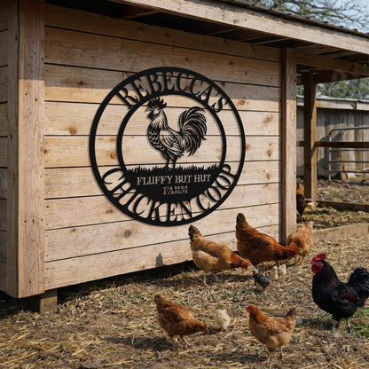 Custom Chicken Farm Metal Sign, Personalized Hen House Coop Wall Art, Rustic Farmhouse Backyard Barn Decor Gift