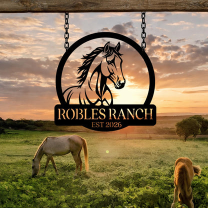 Personalized Horse Ranch Metal Sign, Custom Farm Name Wall Art, Rustic Western Barn Decor, Equestrian Lover Gift Sign