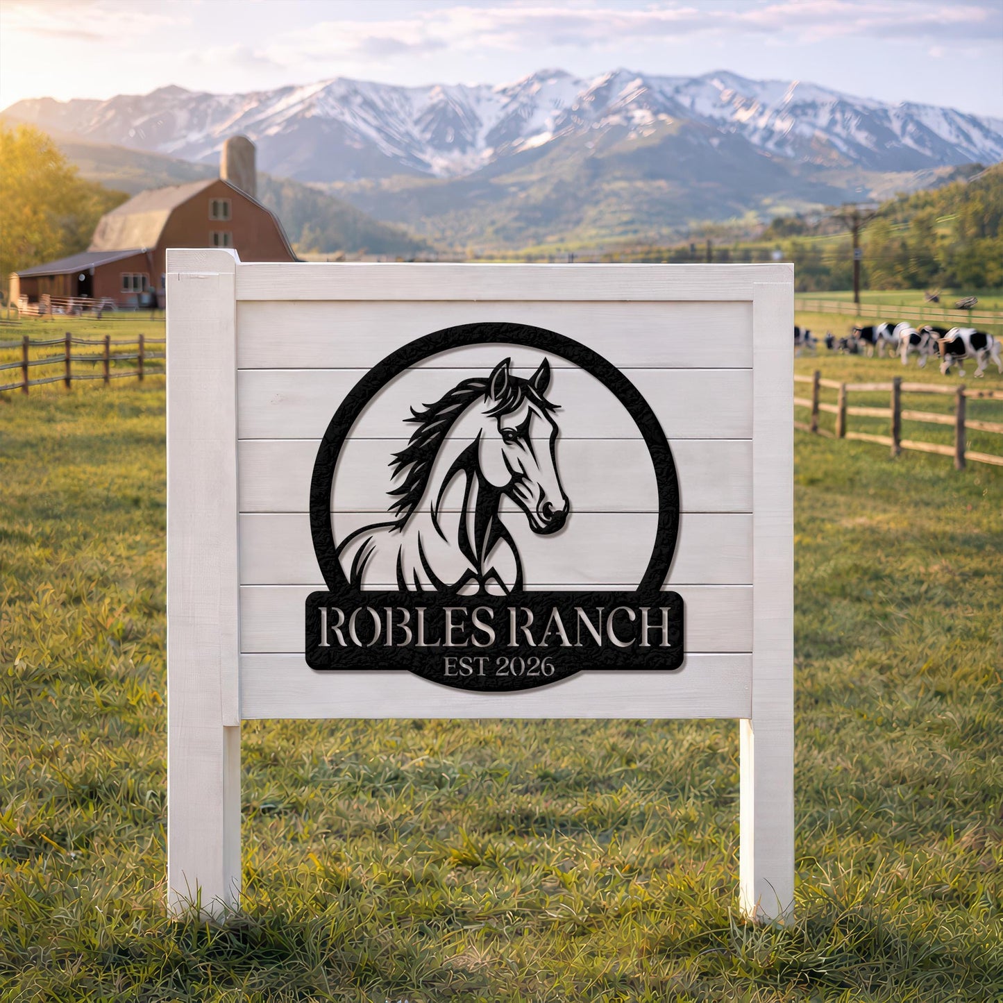 Personalized Horse Ranch Metal Sign, Custom Farm Name Wall Art, Rustic Western Barn Decor, Equestrian Lover Gift Sign