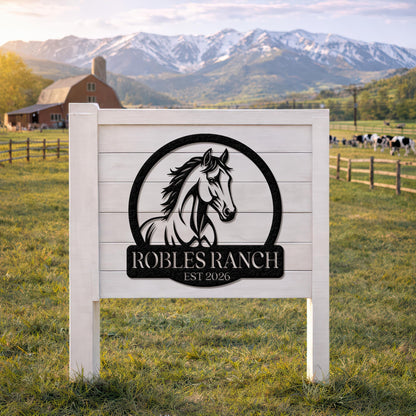 Personalized Horse Ranch Metal Sign, Custom Farm Name Wall Art, Rustic Western Barn Decor, Equestrian Lover Gift Sign