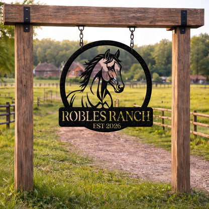 Personalized Horse Ranch Metal Sign, Custom Farm Name Wall Art, Rustic Western Barn Decor, Equestrian Lover Gift Sign