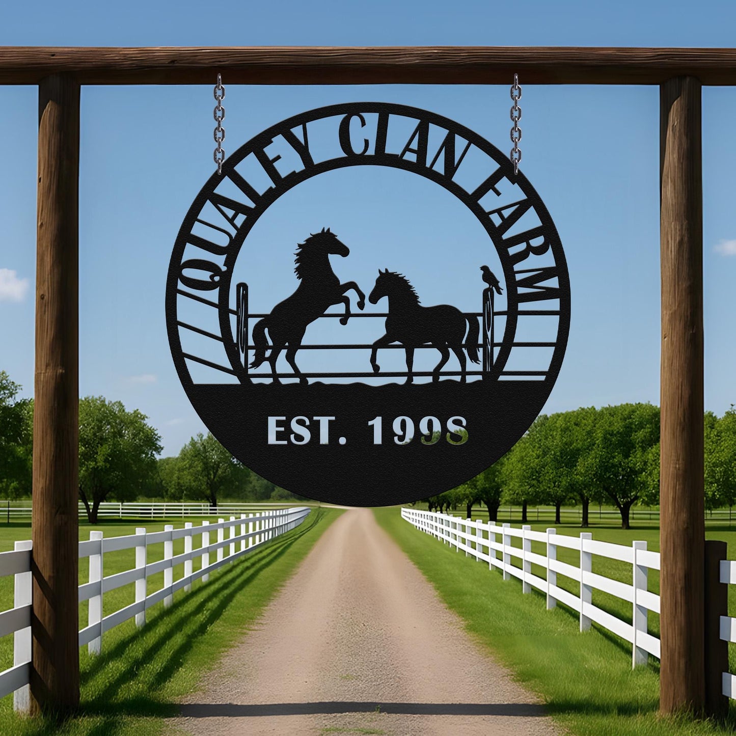 Rustic Horse Farm Metal Wall Sign, Personalized Ranch Name Decor, Western Barn Equestrian Lover Gift Plaque