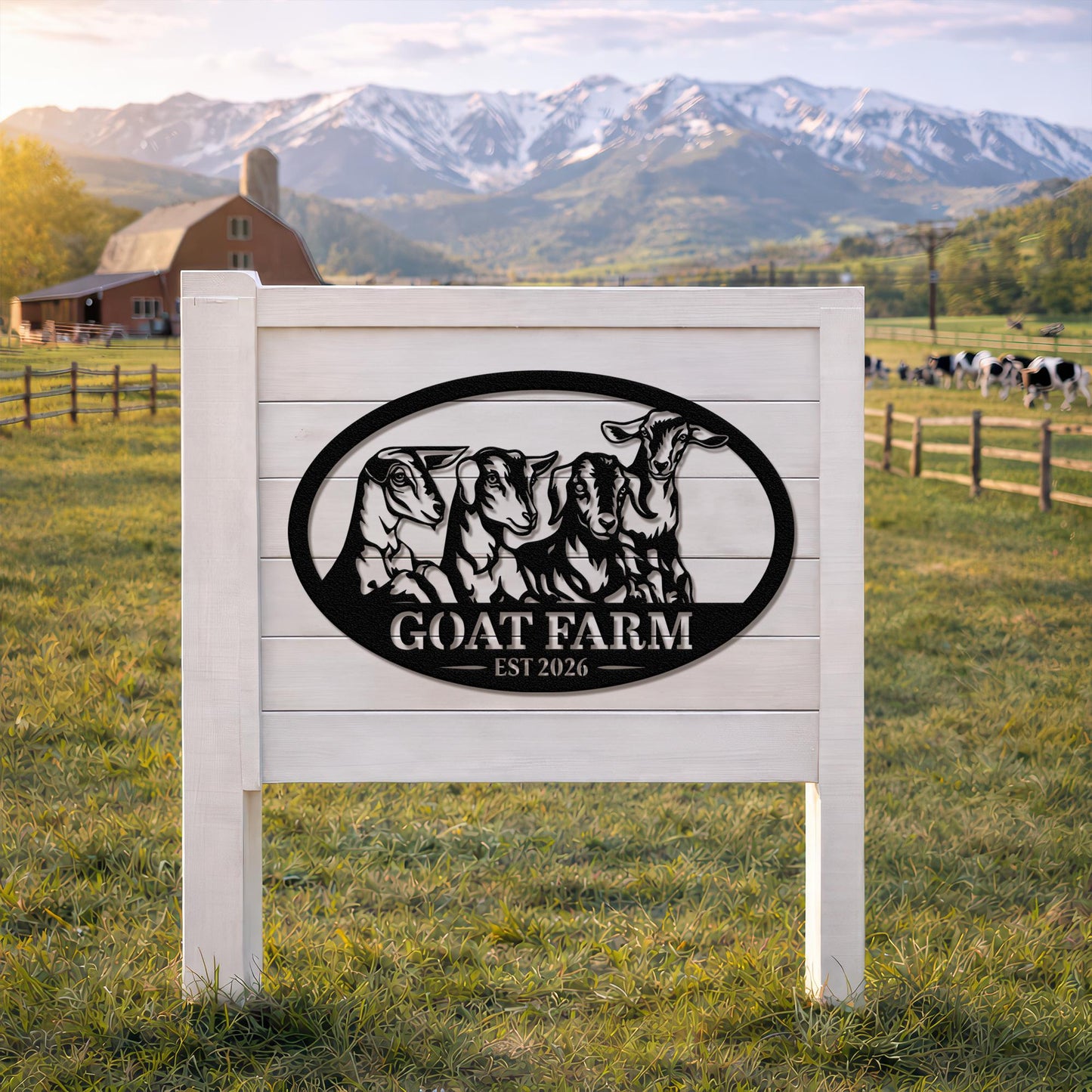 Custom Goat Farm Metal Sign, Personalized Ranch Name Outdoor Decor, Rustic Farmhouse Barn Yard Sign, Livestock Gift