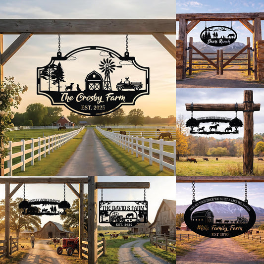 Personalized Metal Farm Sign, Custom Ranch Gate Sign, Farmhouse Metal Wall Art, Rustic Farm Decor, Farmer Gift, Outdoor Yard Sign