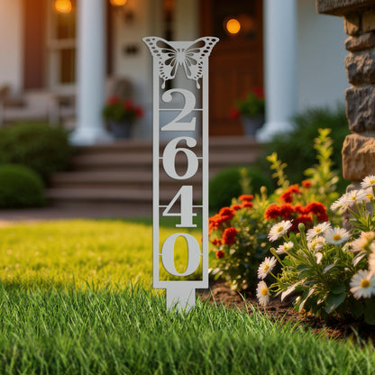 Butterfly House Numbers - Metal Street Address Yard Stake for Customized Lawn Decor and Eye-Catching Mailbox Numbers