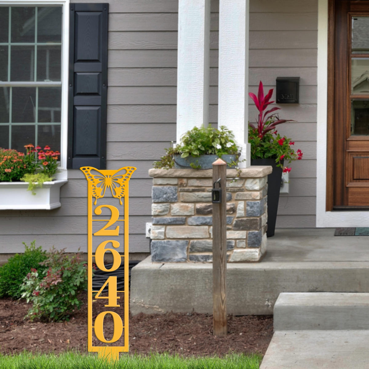 Butterfly House Numbers - Metal Street Address Yard Stake for Customized Lawn Decor and Eye-Catching Mailbox Numbers